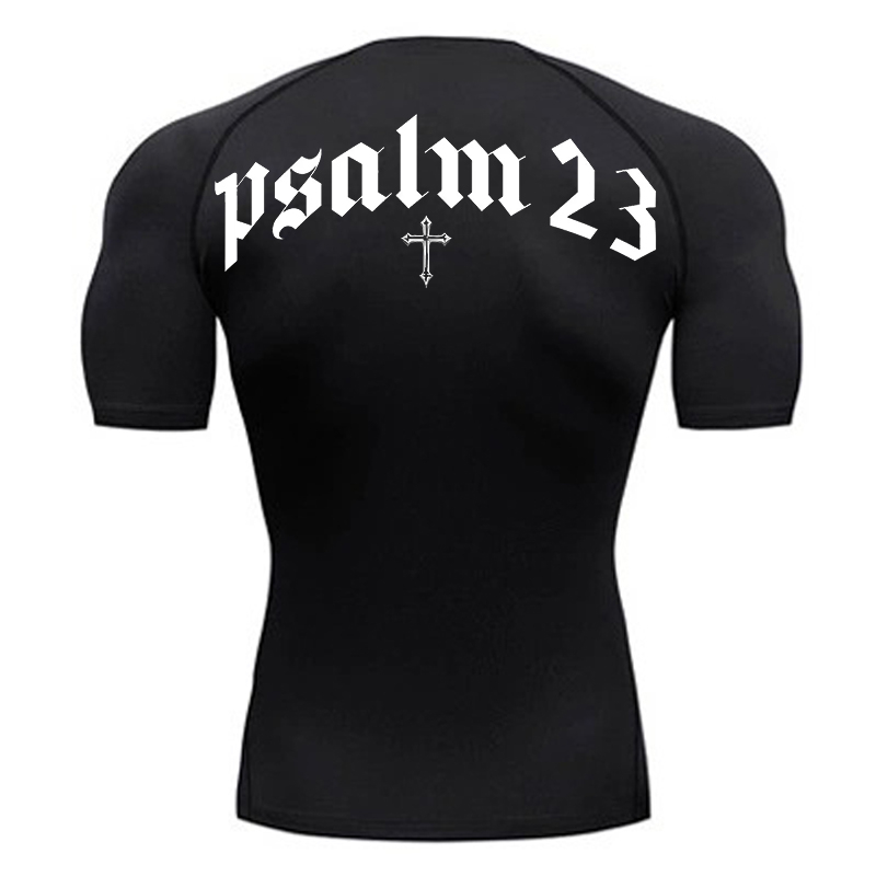 T Shirt Dry Fit - Psalm 23 Cross Print Compression Shirt